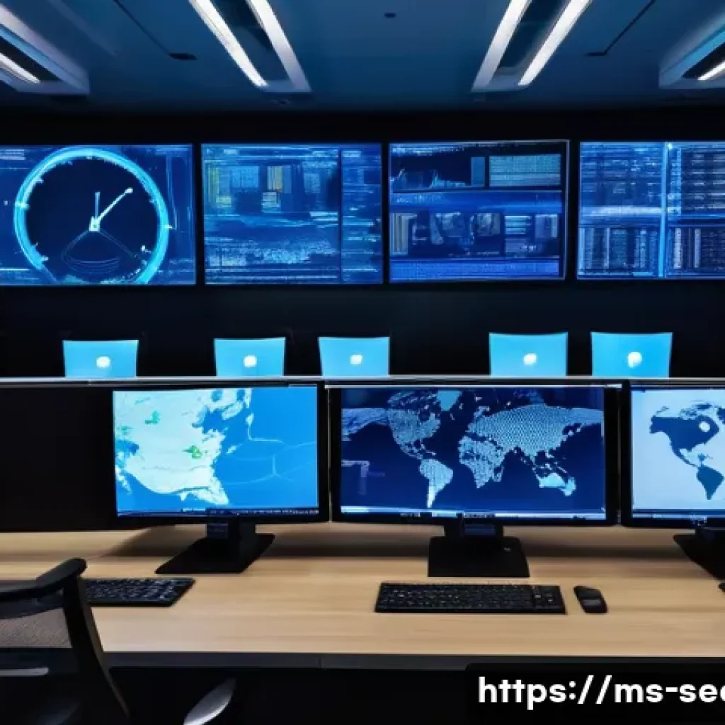 정보보안학 취약점 탐지 시스템 - A high-tech cybersecurity operations room in a modern Malaysian office setting, featuring diverse IT...