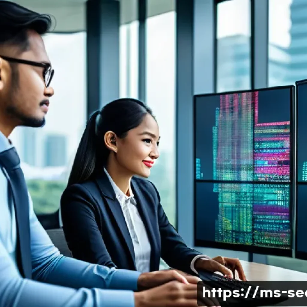 정보보안학 산업 인증 - A modern office environment in Kuala Lumpur with diverse Malaysian cybersecurity professionals colla...