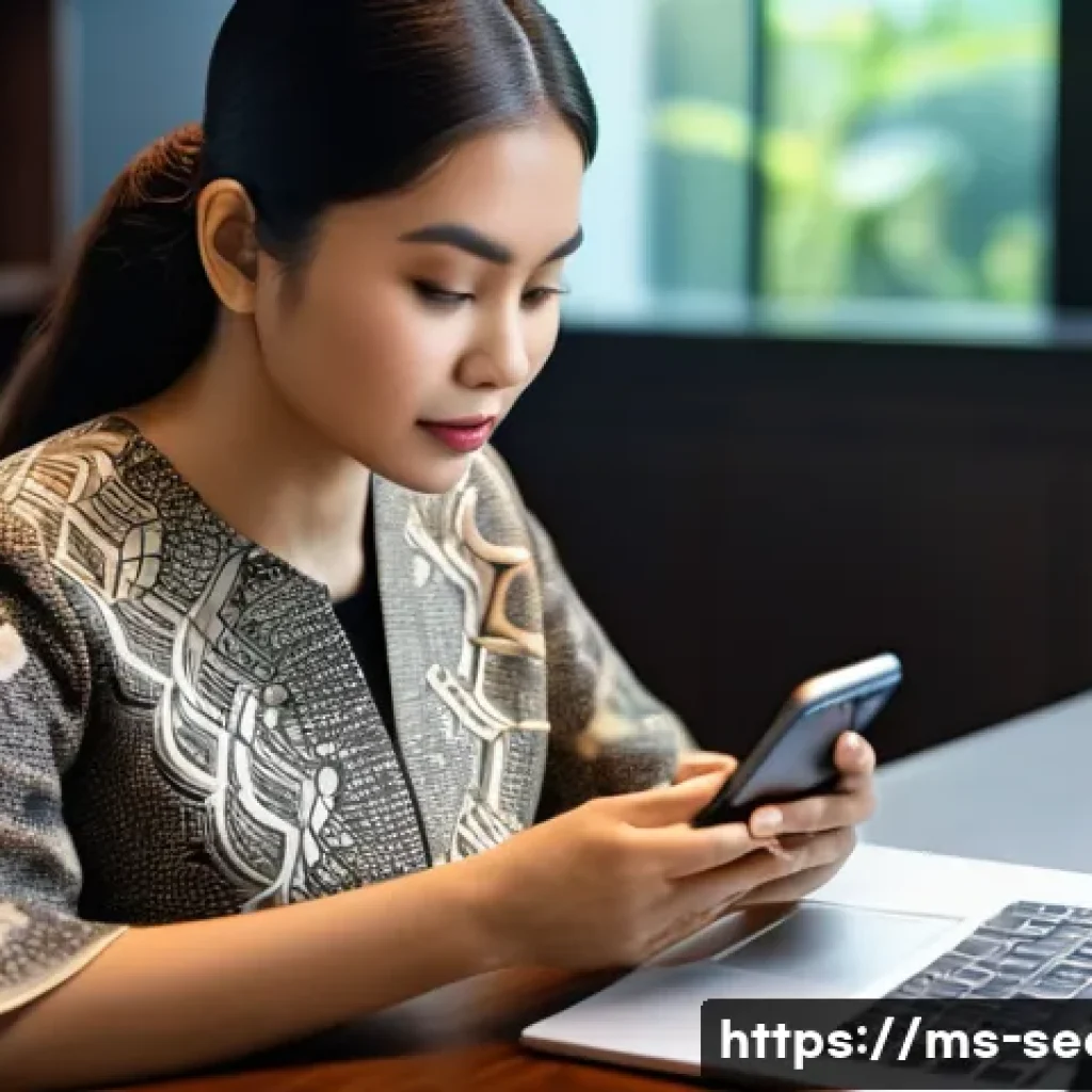 정보보안학 보안 프로토콜 - A professional Malaysian woman using a smartphone with two-factor authentication (2FA) enabled, disp...
