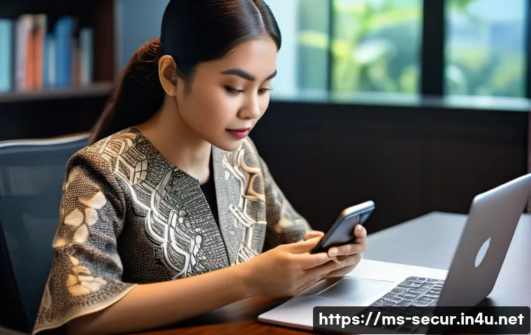 정보보안학 보안 프로토콜 - A professional Malaysian woman using a smartphone with two-factor authentication (2FA) enabled, disp...