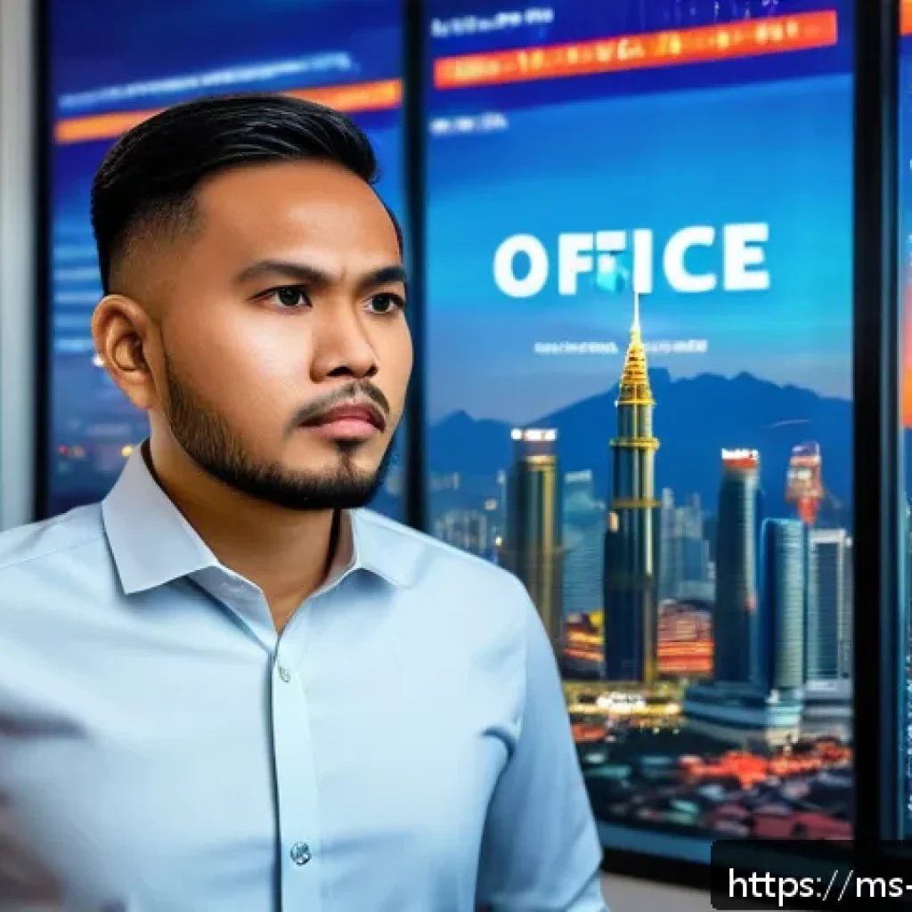 정보보안학 사이버 범죄 분석 - A detailed digital art scene showing a Malaysian small business owner stressed in a modern office en...