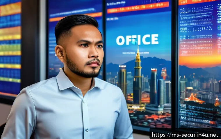 정보보안학 사이버 범죄 분석 - A detailed digital art scene showing a Malaysian small business owner stressed in a modern office en...